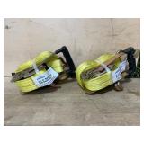 Pair 2' x 27' Ratchet Tie Downs, Double J Hook