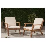 2 Wooden Patio Chairs with Cream Cushions