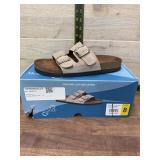 Double Buckle Leather Sandal Size 8 Taupe