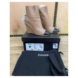 Chanel Lambskin Ankle Boots Beige/Black 38.5
