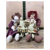 Four Raggedy Ann Style Cloth Dolls