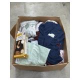 Box of roughly 75 apparel pieces mixed sizes and
