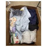 Box of roughly 60 apparel items mixed sizes and