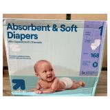 Absorbent & Soft Diapers Size 1, 168 Pack