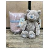 Plush Teddy Bear And Knit Baby Blanket Set
