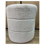 Round Textured Upholstered Ottoman Stool