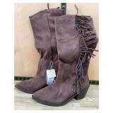 Brown Suede Fringe Western Boots Size 6.5