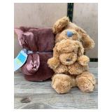Plush Dog Toy and Soft brown Blanket Set