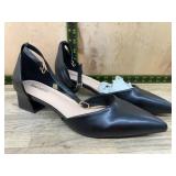 Black Pointed-Toe Low Heel Ankle Strap Shoes