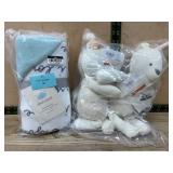 Cloud Island Plush Blanket and Two Bunnies