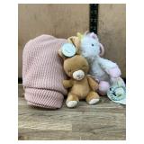 Baby Blanket With Plush Bunny And Unicorn Set