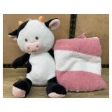 Plush Cow Toy with Pink & White Blanket