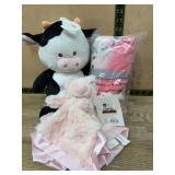 Plush Cow, Pink Pig Blanket, Baby Blanket Set