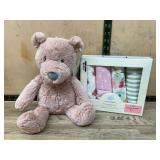 Plush Bear Toy & Flannel Baby Blankets Set