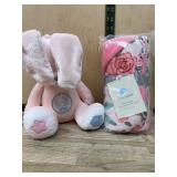 Pink Bunny Plush Toy And Plush Blanket Set