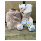 Pink Plush Bunny With Knit Baby Blanket Set