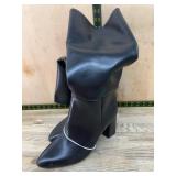Black Faux Leather Slouch Boots with Size Info