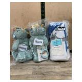 2 Dino Plushes and Dinosaur Blanket