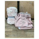Pink Baby Blanket With Knit Hat and blanket