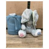 Plush Elephant Toy and Blue Knit Baby Blanket
