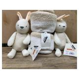 Set: 2 Plush Rabbits & 1 Baby Blanket