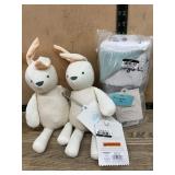 Stuffed Bunny Pair & Baby Blanket Set