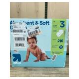 Up & Up Size 3 Diapers, 216 Count New