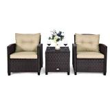 3-Piece Wicker Patio Furniture Set with Cushions