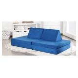 Blue Convertible Foam Sofa with Removable Cover