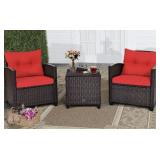 Outdoor Wicker Patio Set with Red Cushions