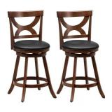 Pair Wood Swivel Bar Stools with Black Seats
