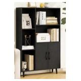 Black Engineered Wood Storage Bookshelf Cabinet