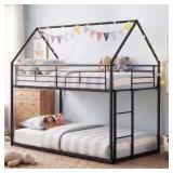 Metal House-Shaped Twin Bunk Bed Frame