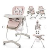 Folding Baby High Chair with Wheels, Adjustable He
