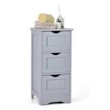 Gray Three-Drawer Wooden Storage Cabinet