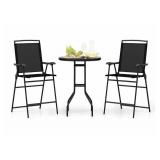 COSTWAY 3-Piece Patio Table and Chair Set Black