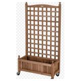 Wood Planter Box with Trellis and Casters