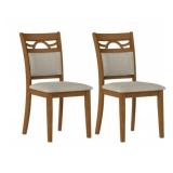 Pair Wood Dining Chairs with Fabric Seats