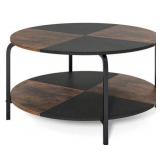 Round Two-Tier Coffee Table Wood and Metal