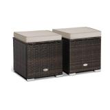2 Woven Rattan Patio Ottomans