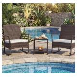 Outdoor Wicker Rocker Set With Table & Cushions