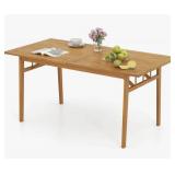 Wood Patio Dining Table with Slatted Top