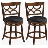 Pair Swivel Counter Stools Wood and Faux Leather