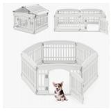 White Plastic Pet Playpen with Panels and Gate