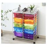 15 Drawer Rainbow Utility Rolling Storage Cart