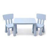 3 Piece Kids Play Table and Chairs Set, Blue