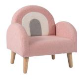 Pink Upholstered Kids Chair with Rainbow Back