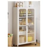 White Metal Glass Door Storage Cabinet