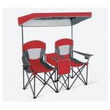 Red Folding Double Camp Chair with Canopy