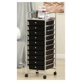 10-Drawer Rolling Storage Cart Black Chrome